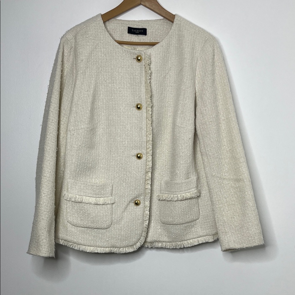 Talbots‎ Ivory Textured Blazer with Gold Buttons